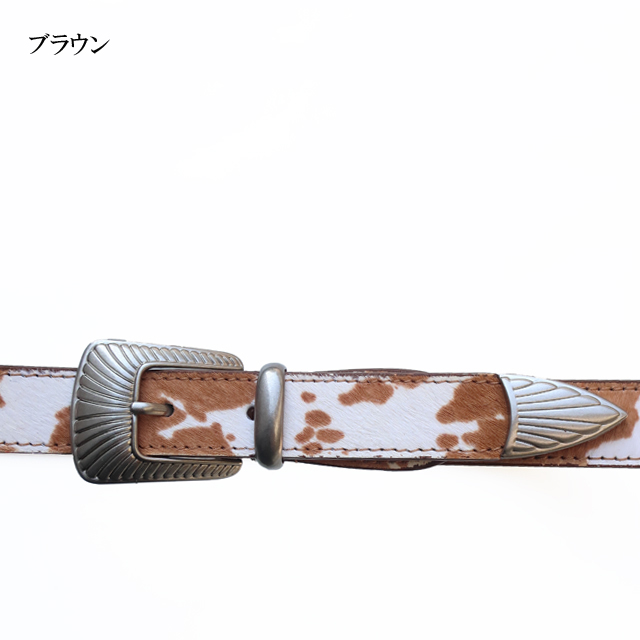 美品 Drawer レザー ハラコ フローラル彫刻 バックル ウエスタン ベルト 01205592.jpg
