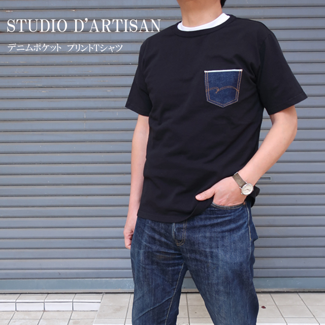 ダルチザン tシャツ メンズ 半袖 デニムポケット プリント Tシャツ