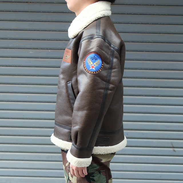 ALPHA B-3 パッチドフェイクムートンフライトジャケット　ブラック　S ALPHA B-3 フェイクムートンジャケット メンズ
