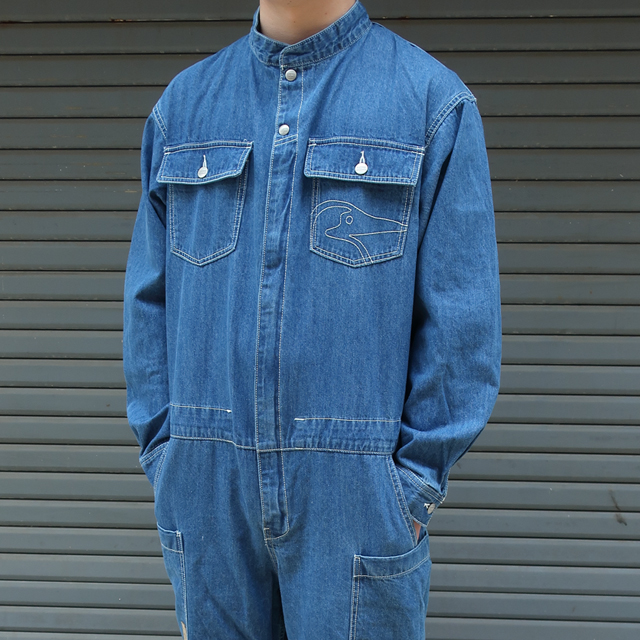 美品☆ チャムス キャンパースーツ ビッグロゴ デニム つなぎ S C094