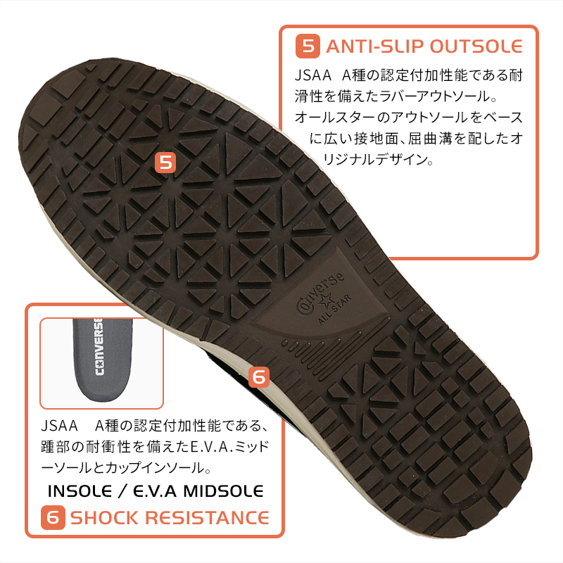 CONVERSE 安全靴・安全スニーカー 紐 ローカット おしゃれ 耐滑