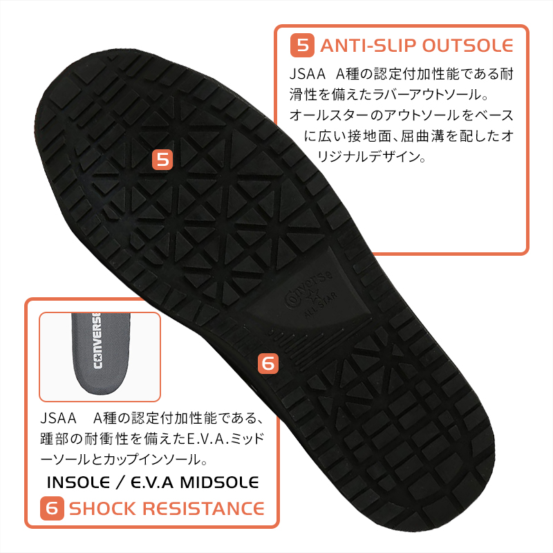 CONVERSE 安全靴・安全スニーカー 紐 ハイカット おしゃれ 耐滑