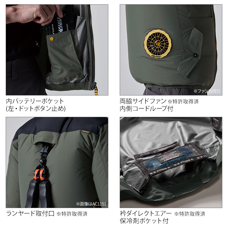 BURTLE バートル 空調作業服 半袖 AC1156 サイドファン ウェア