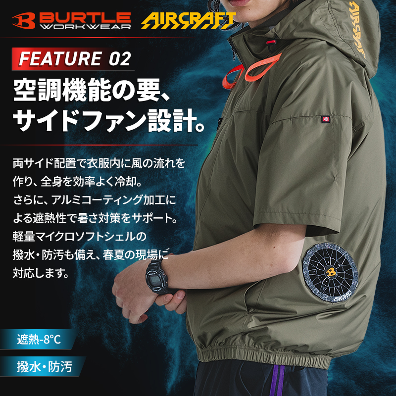 BURTLE（バートル） AC2096 半袖 ブルゾン (単品) 熱中症対策 サイド