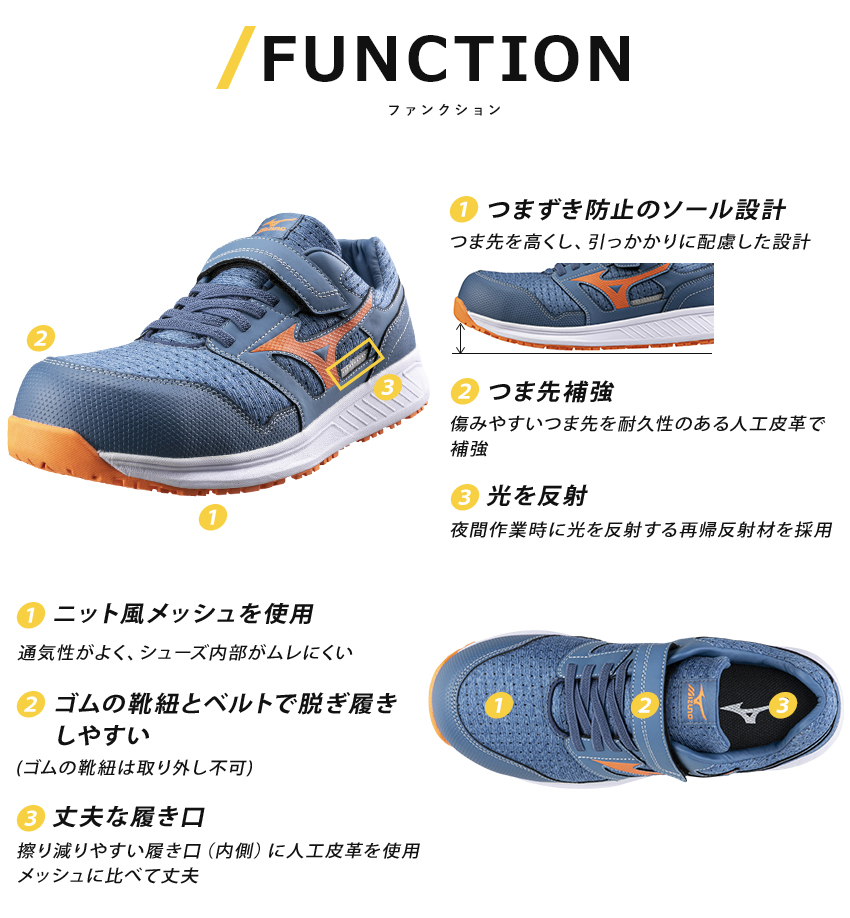 オールマイティ ミズノ 安全靴 マジックテープ 通気性 ローカット