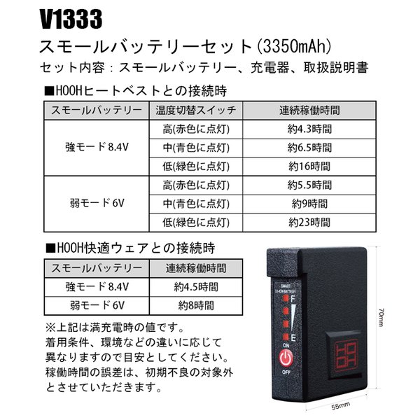 HOOH（鳳皇） 作業服・作業用品 スモールバッテリーセット HOOH V1333 