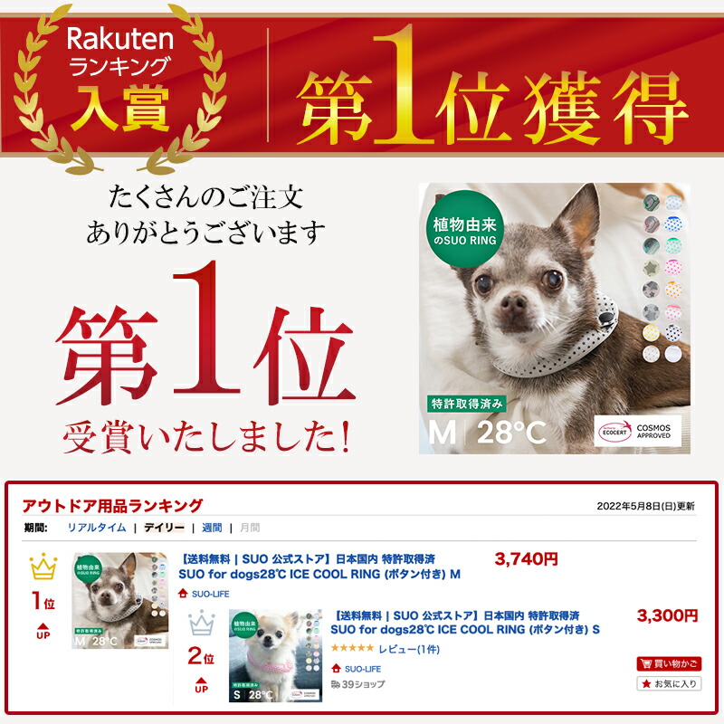 SUO クールリング 愛犬用 ボタン付き スオ 28°アイスクールリング  サイズLLB ミント LLサイズ