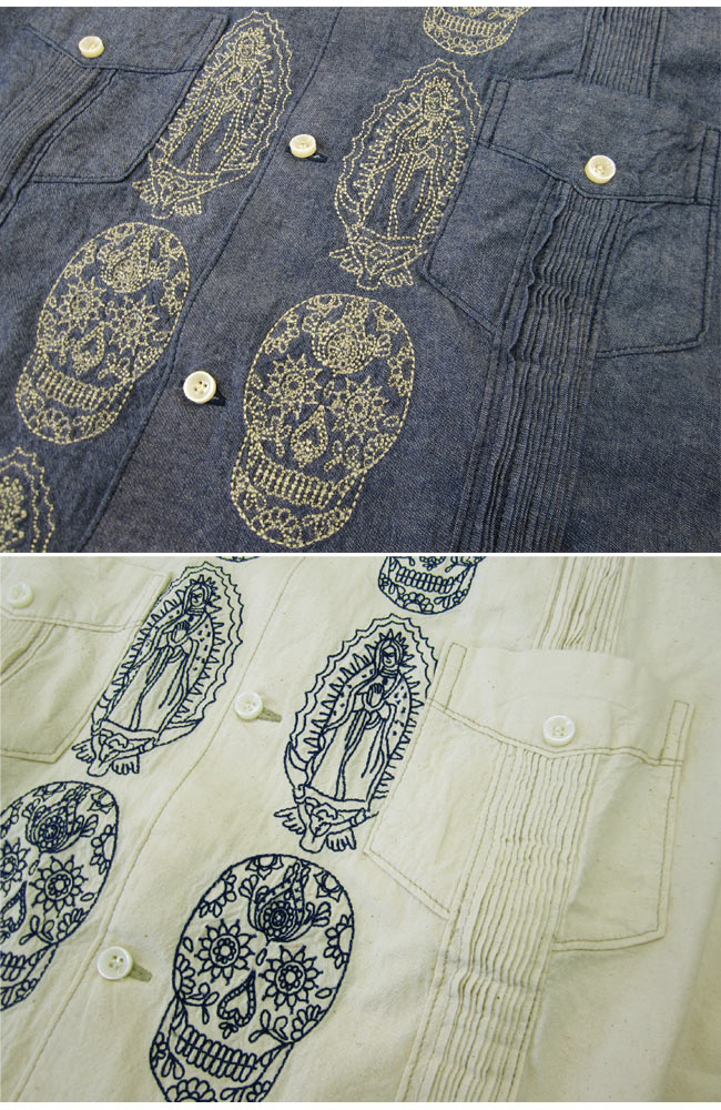 ②schott ショット キューバシャツ スカル 髑髏 刺繍 メキシカン マリア ②schott ショット キューバシャツ スカル 髑髏 刺繍 メキシカン