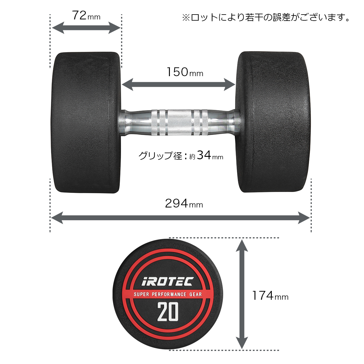 IROTEC（アイロテック） NEWラバージムダンベル20KG / ダンベル ラバー