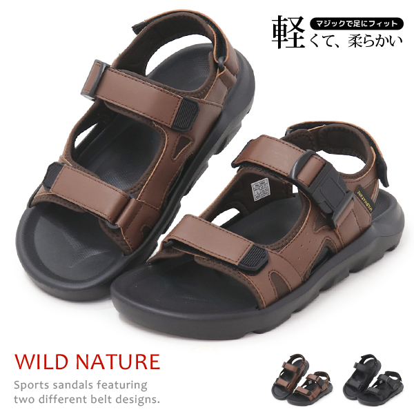 サンダル メンズ スポーツサンダル 厚底サンダル スポサン 靴 軽量 マジック ベルト WILD NATURE 2400｜superfoot