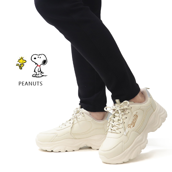 PEANUTS スヌーピー 厚底 スニーカー レディース ジュニア 白