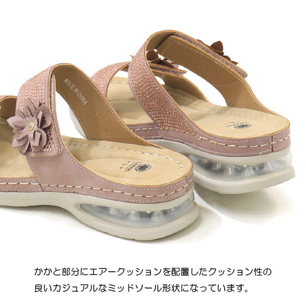 サンダル レディース マジック ぺたんこ 靴 軽量 花 ラインストーン