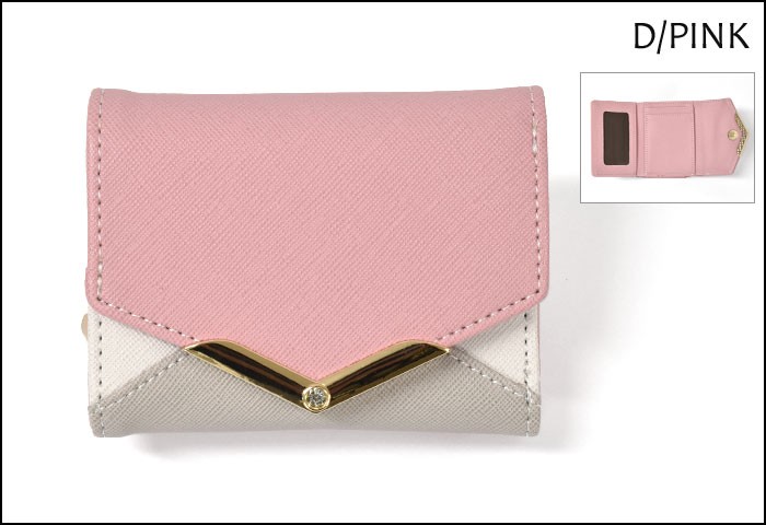 未使用品 リキュエム 折り財布 ピンク ビジュー メタリックピンク♡ ミニ財布 財布 レディース 小さめ 三つ折り財布 おしゃれ