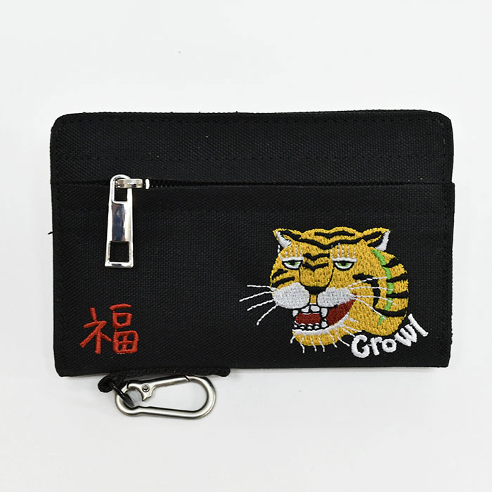 虎刺繍 二つ折り財布 黒 虎刺繍 ミドルサイズ財布 財布 メンズ 男の子 キッズ かっこいい