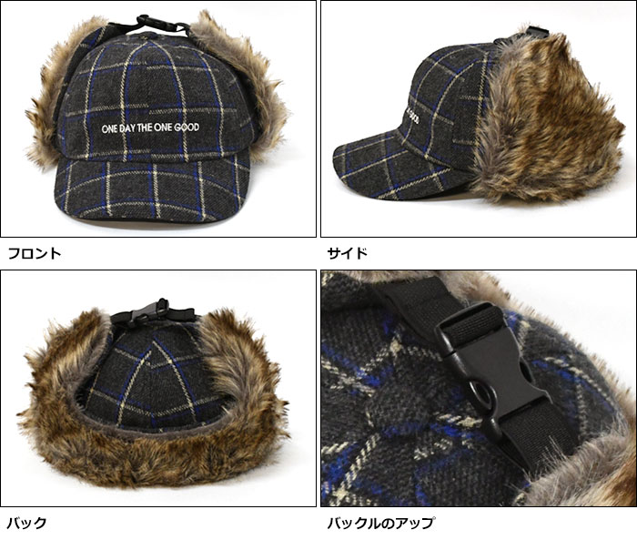 新発売の ウール チェック柄 フライトキャップ キャップ サイドアップ 帽子