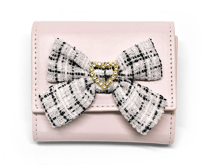 ツイードリボン 三つ折り財布 ミニ財布 ミニウォレット ガーリー