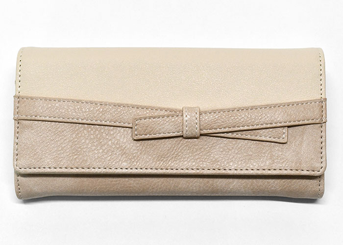 フェイクレザー バイカラー リボン 長財布 レディース 財布 大容量