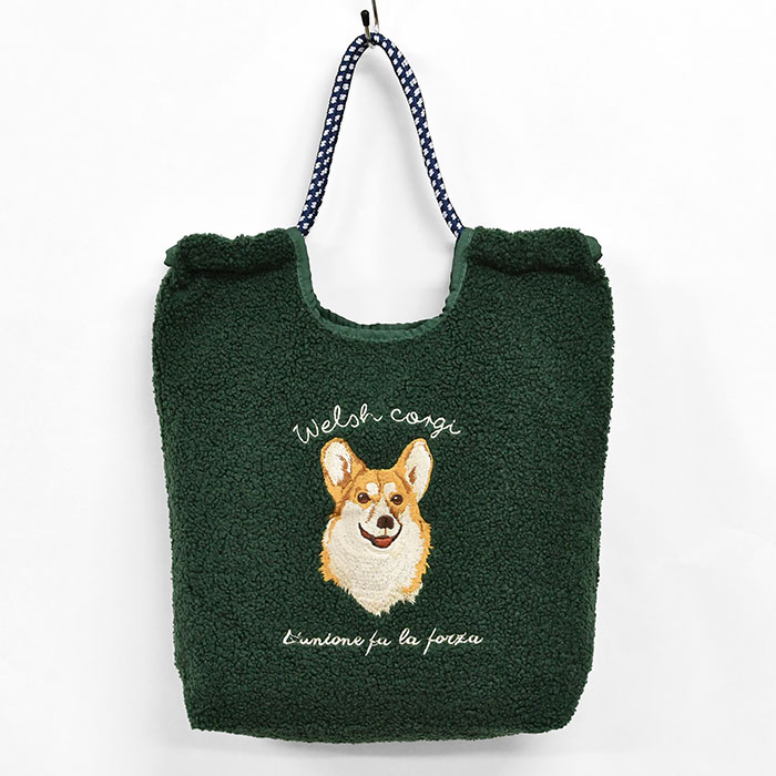 猫 ねこ ネコ 犬 いぬ イヌ ボア アニマル刺繍 コード トートバッグ