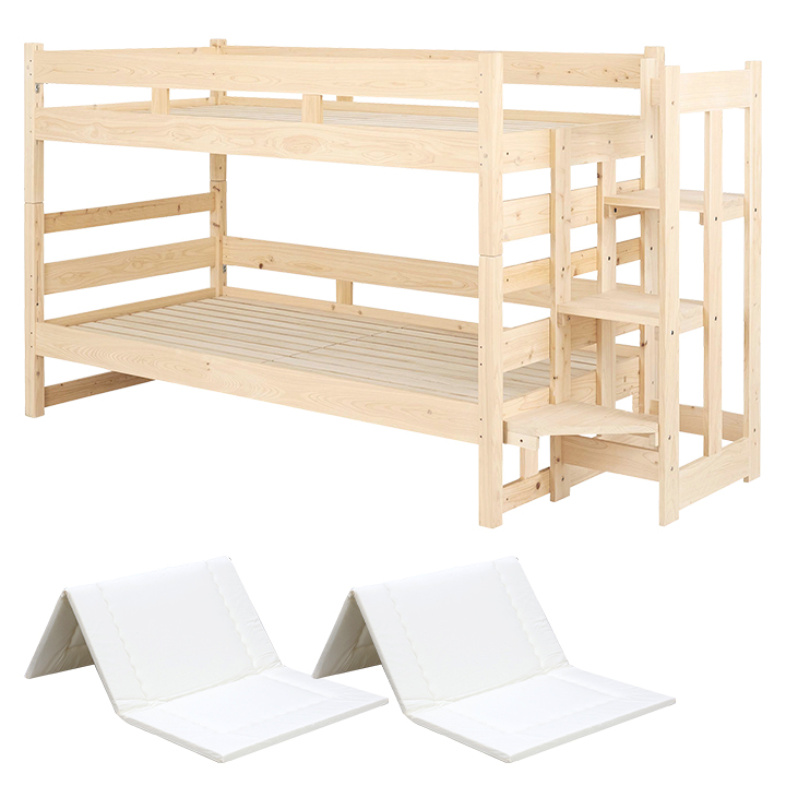 マットレス付き 日本製 階段付 2段ベッド 二段ベット 2段ベット 分割 大人用 木製 シンプル ナ...