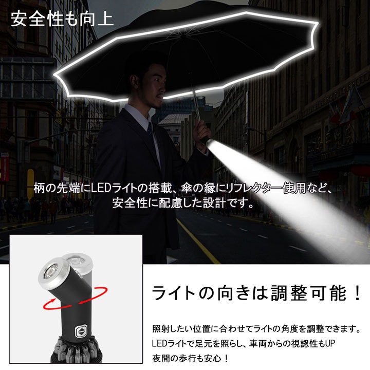 miraiON LEDライト 折りたたみ傘 LED付き傘 ライト付き傘 自動