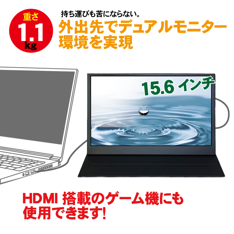 ポータブル液晶モニター 4K対応 15.6インチ（HDMI/USB Type-C