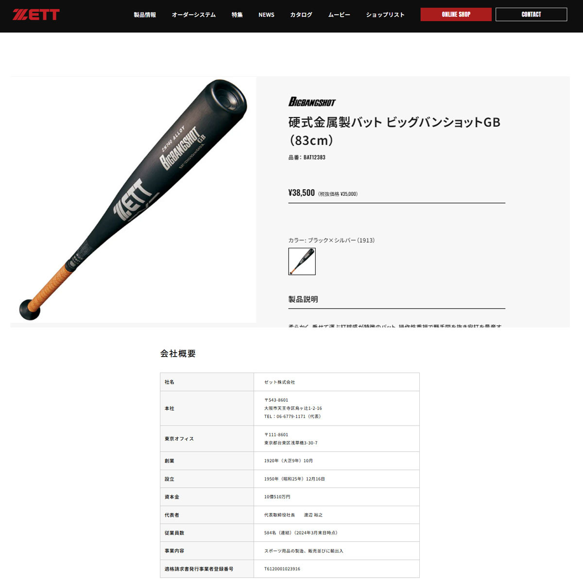 ゼット（ZETT） （メンズ）硬式用バット 野球 BIGBANGSHOT GB