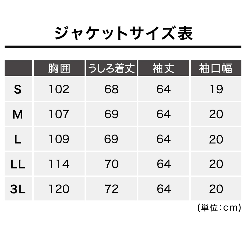 ジャケットサイズ表