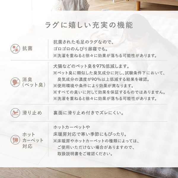 ふわもこ ラグ 約190×190cm グレー 洗える 抗菌 消臭 ペット臭 滑り