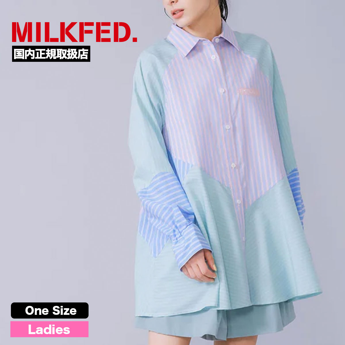 ミルクフェド レディース シャツ ワンピース シャツワンピース STRIPED SHIRT MINI DRESS ストライプ マルチカラー  人気ブランド MILKFED.【103231041008】