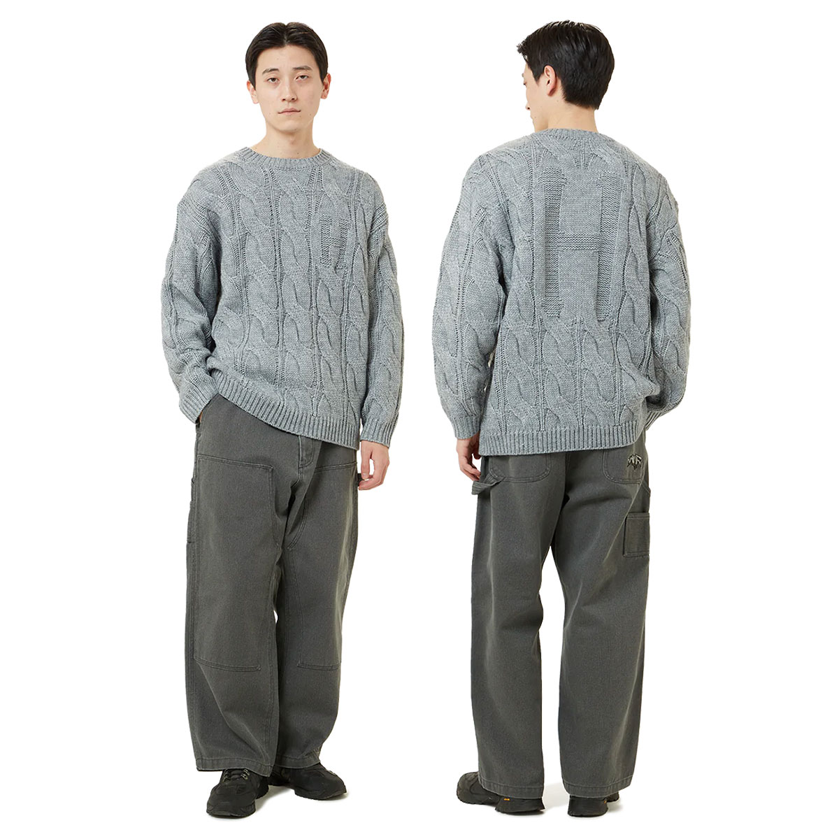 HUF（ハフ） メンズ ニット セーター ケーブル編み 無地 シンプル 