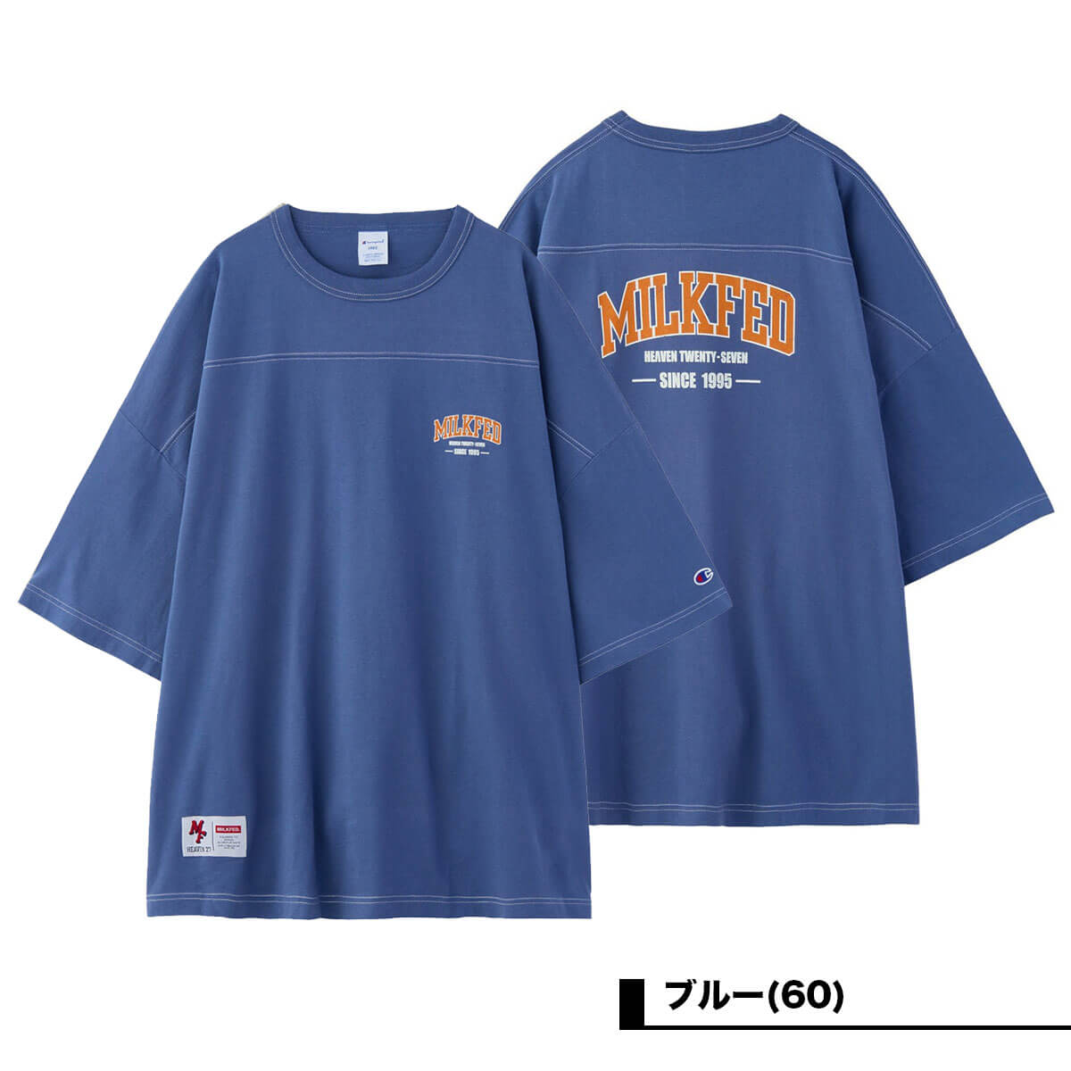 ミルクフェド チャンピオン コラボ レディース 半袖Tシャツ オーバーサイズ フットボールT ブランド | MILKFED.×CHAMPION COLLEGE LOGO BIG FOOTBALL TEE 爆買 20%OFF クリアランスセール】ミルクフェド チャンピオン コラボ