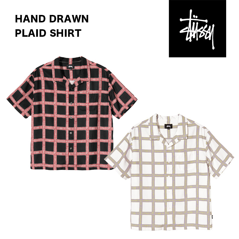 ステューシー シャツ メンズ 半袖 HAND DRAWN PLAID SHIRT 総柄