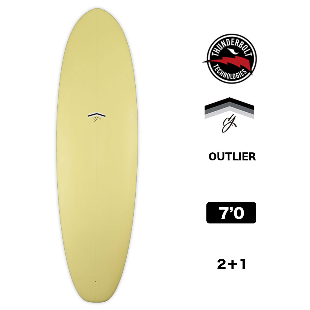 新入荷 THUNDERBOLT TECHNOLOGIES ミッドレングス CJ OUTLIER 7.0 サンダーボルト CJネルソン サーフィン シングル スタビ 2＋1 イエロー マイケル ピーターソン ボード 【XU2719879445】(98615円)