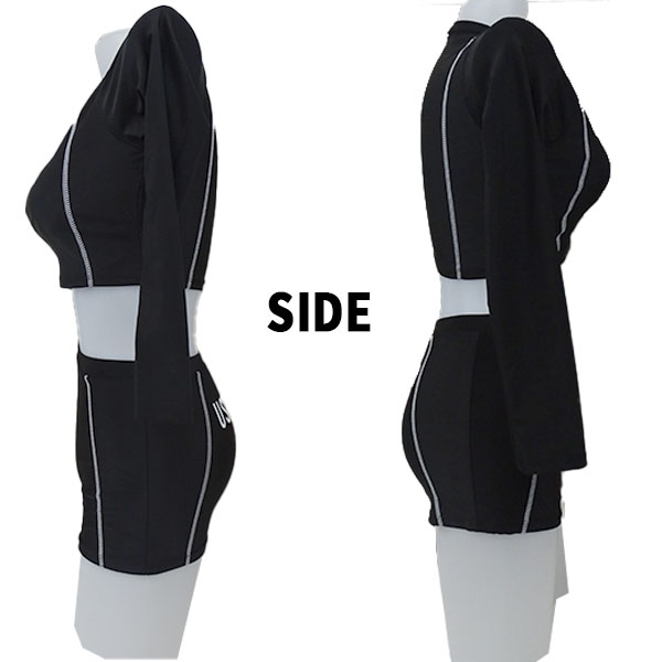 水着レディース　長袖ラッシュガードとスリット風ショートパンツ　2点セット Lace Ladies 水着 フード付き長袖ラッシュガード ショートパンツ