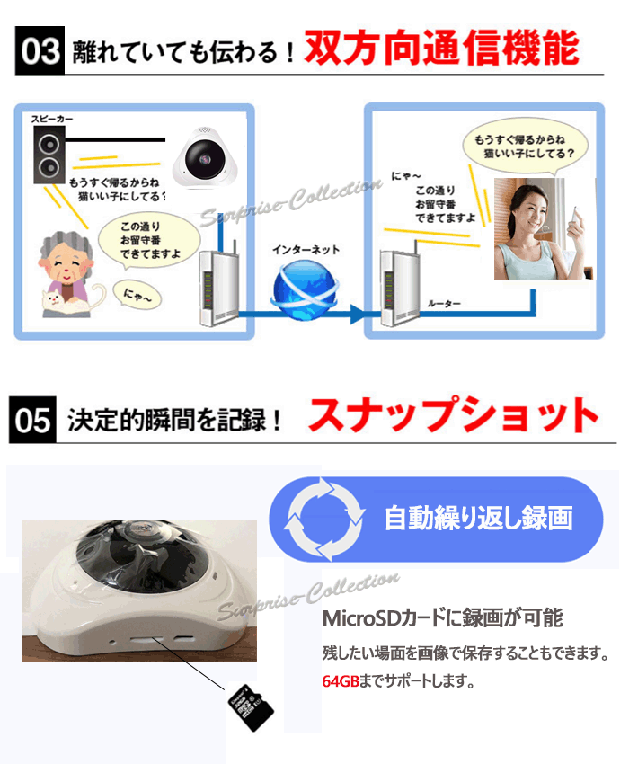 防犯カメラ ワイヤレス Wifi 常時録画 SDカード録画 動体検知 赤外線