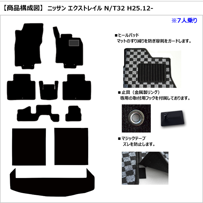 厚さ20mm 高級マット 日産　エクストレイル　7人乗り　T32　フロアマット + トランクマット (ラゲッジマット)「最高級フロアマット」 自社生産マット｜surprise-parts｜02