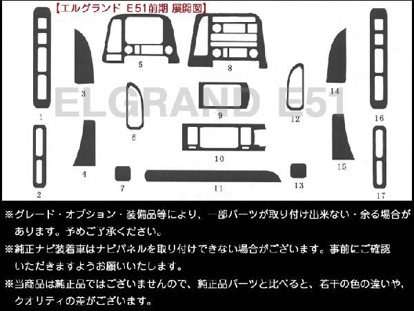 送料無料 エルグランドE51 前期 3Dインテリアパネル 17P : アヴィ