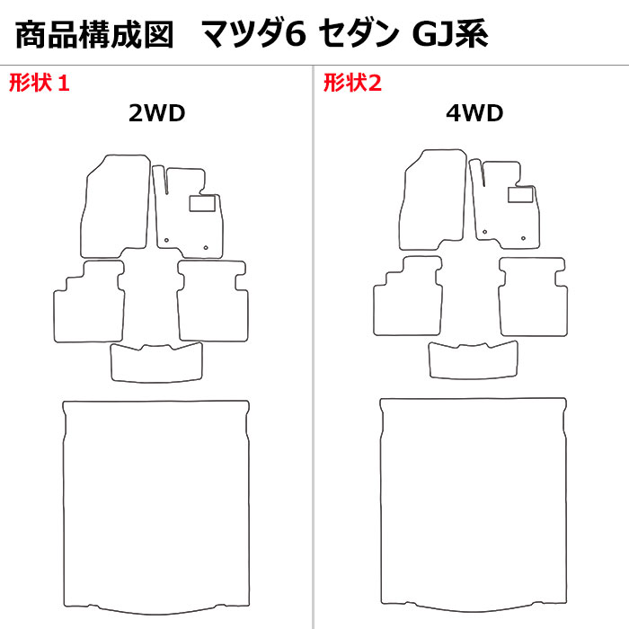 MAZDA6　マツダ6　セダン　ワゴン　GJ系　フロアマット + トランクマット (ラゲッジマット)　高品質で安売りに挑戦　在庫品は当日発送可