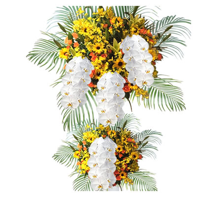 白い蘭 スタンド花 高さ約85cm 白一色で洗練され、お洒落なスタンド花 [1段] | 22,000円 | 胡蝶