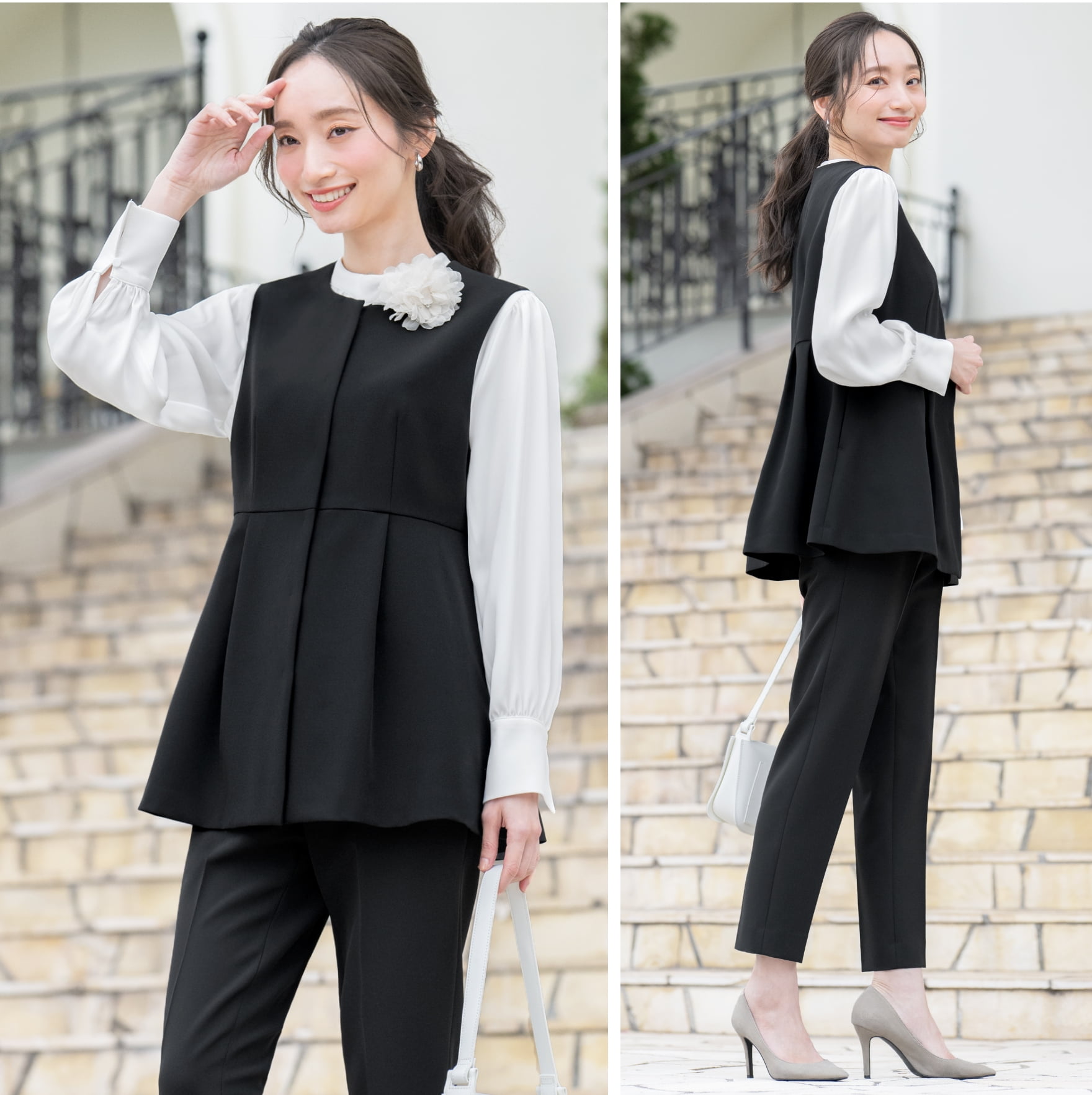 スーツ レディース セットアップ セレモニー ジレ 3点セット 洗える パンツ テーパード ブラウス ママスーツ 通勤 ビジネス 入学式 卒業式 七五三 お宮参り フォーマル 春 夏 秋 冬 スーツ レディース セットアップ パンツ セレモニー 入学式 卒業式