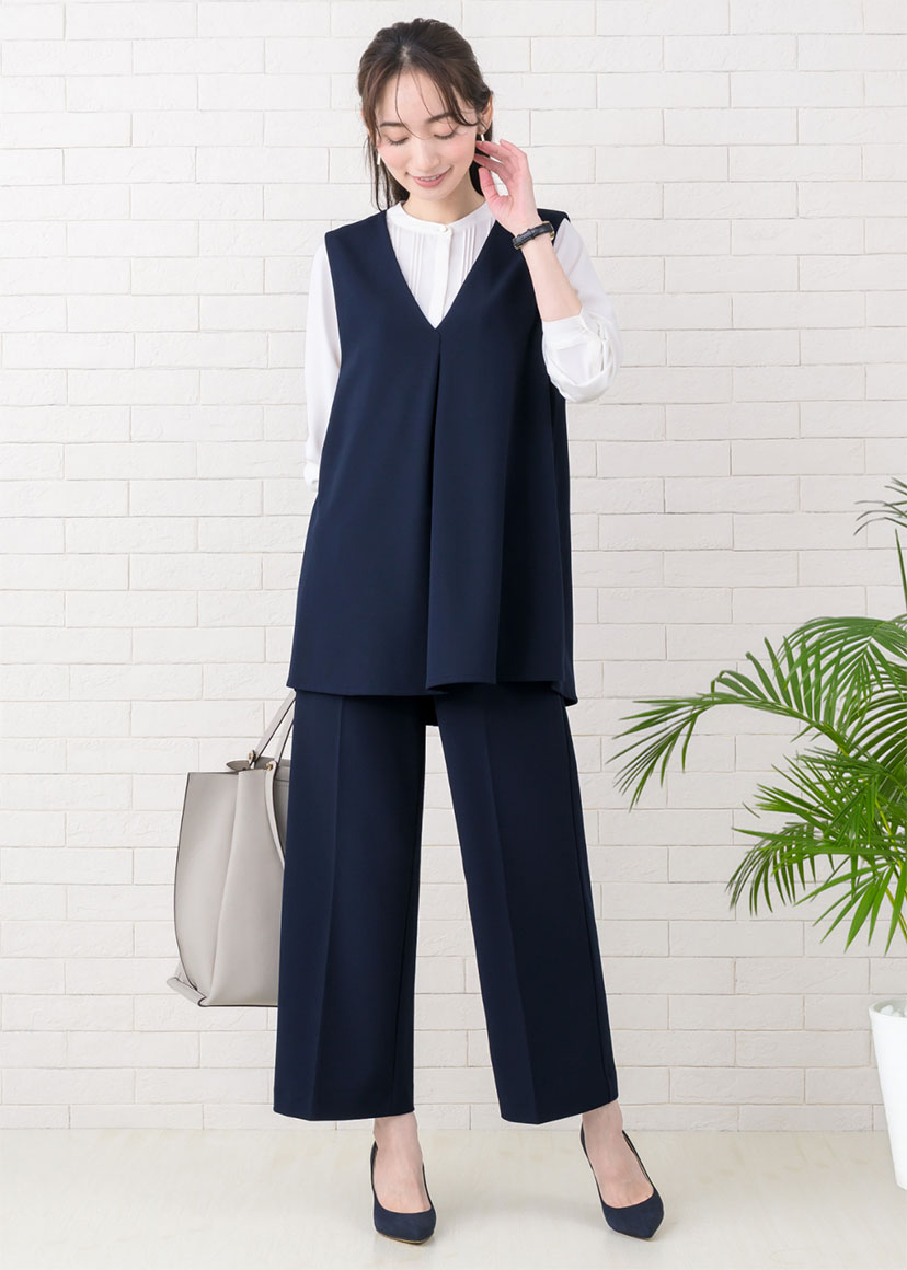 スーツ レディース セットアップ パンツスーツ ベスト ジレ ストレッチ