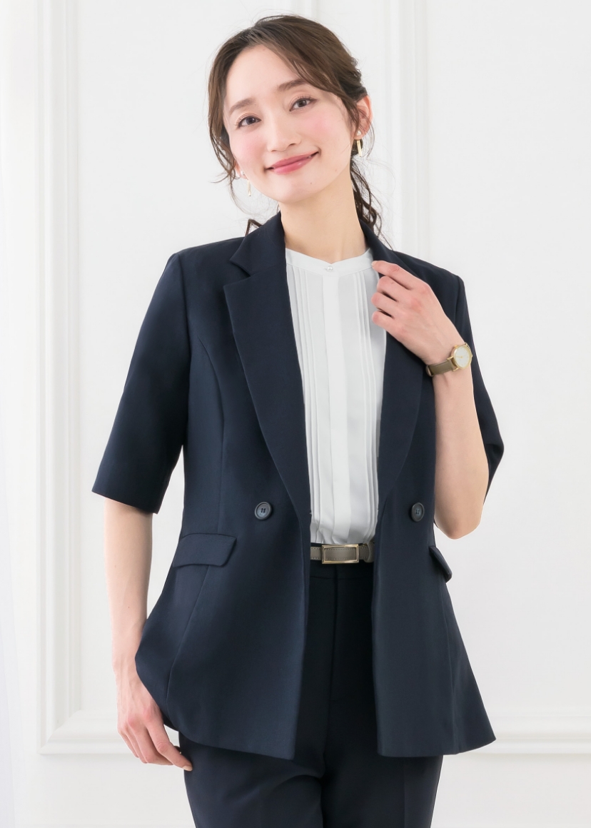 夏ジャケット レディース 夏 クールビズ 半袖 ロング ストレッチ