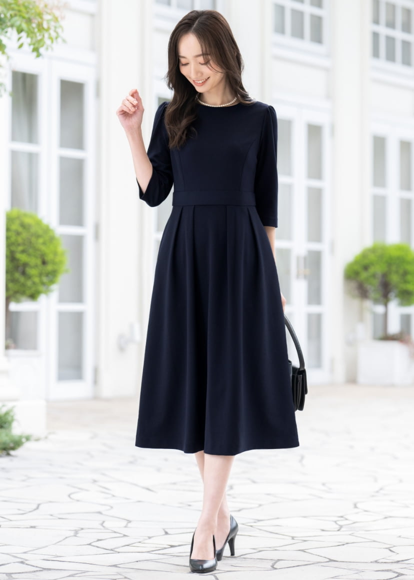 ワンピース レディース 夏 クールビズ ロング ストレッチ 洗える 通勤 ビジネス オフィスカジュアル 喪服 セレモニー オールシーズン 試着チケット対象の画像