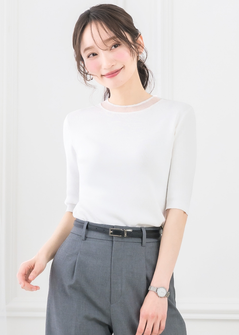 ELENA（エレナ） ニット トップス レディース 接触冷感 半袖 5分袖 7分