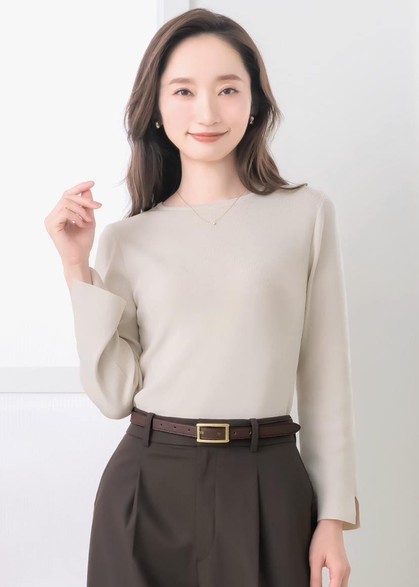 ELENA ニット レディース トップス 無地 Uネック 7分袖 9分袖