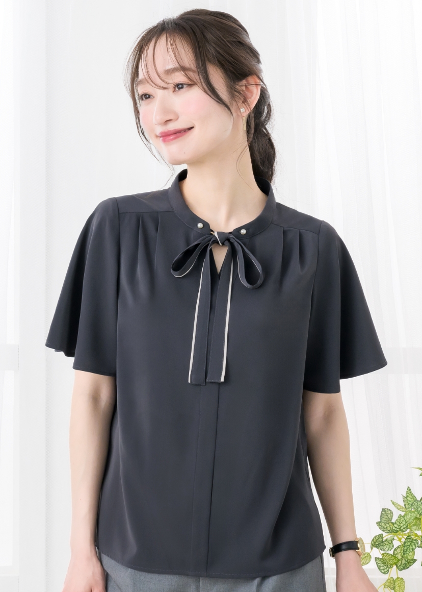 Tie.Me ブラック 半袖 ブラウス ブラウス レディース 接触冷感 オフィス 2WAY トップス スーツインナー
