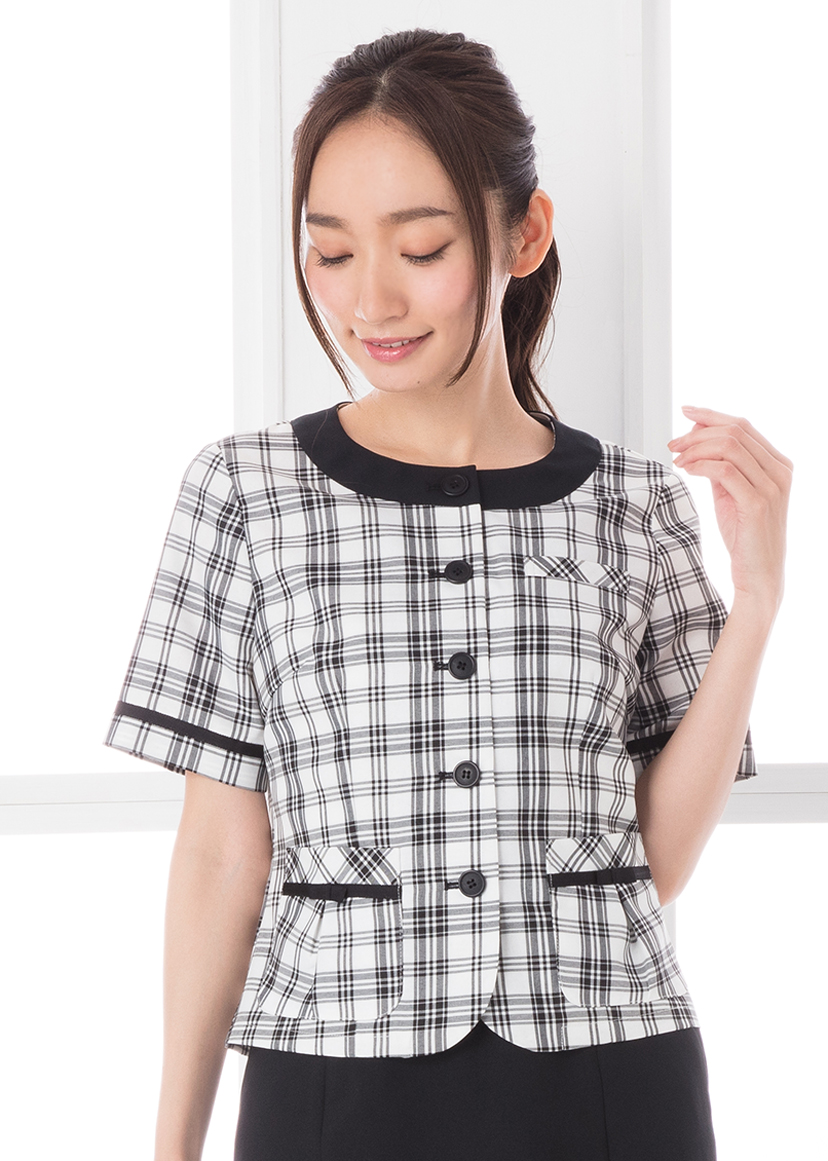 事務服 ブラウス オーバーブラウス 半袖 洗える 企業 会社 制服 ユニフォーム 単品 チェック柄 受付 オフィス ビジネス 通勤 OL メール便送料無料 1/1 | ELENA | 03