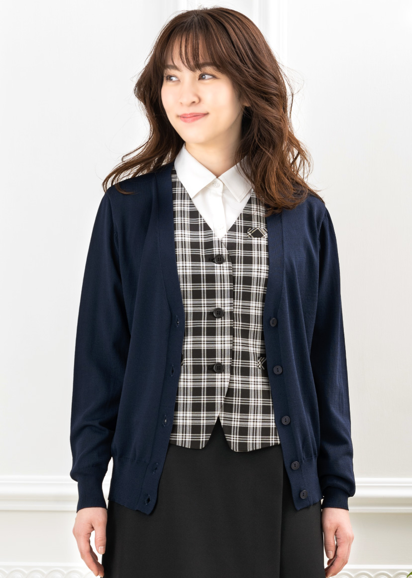 カーディガン 事務服 レディース 制服 ロングカーディガン Vネック 