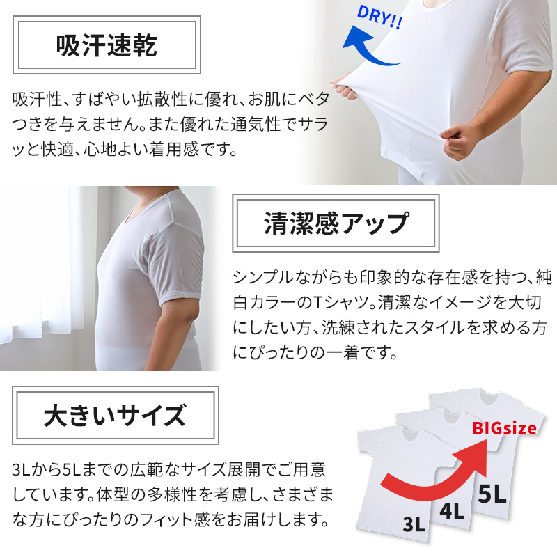 大きいサイズ 半袖 丸首 クルーネック メンズ 綿100 4枚セット 3L 4L
