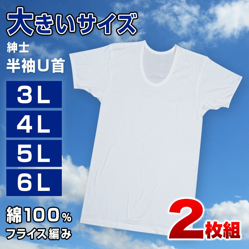 メンズ 半袖 tシャツ 大きいサイズ 綿100% Uネック 2枚組 3L〜6L (下着